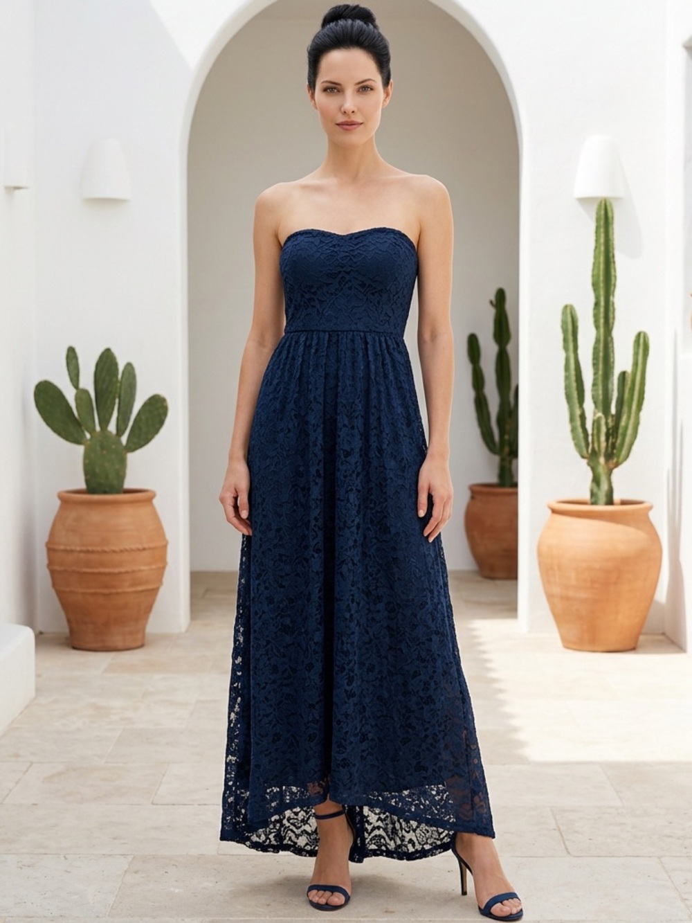 Windsor Strapless Navy Lace Maxi Dress